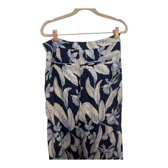 Alexis Brinkley Floral Leaf Print Wide Leg Pants High Rise Maldive Blue Size L - Picture 5 of 14